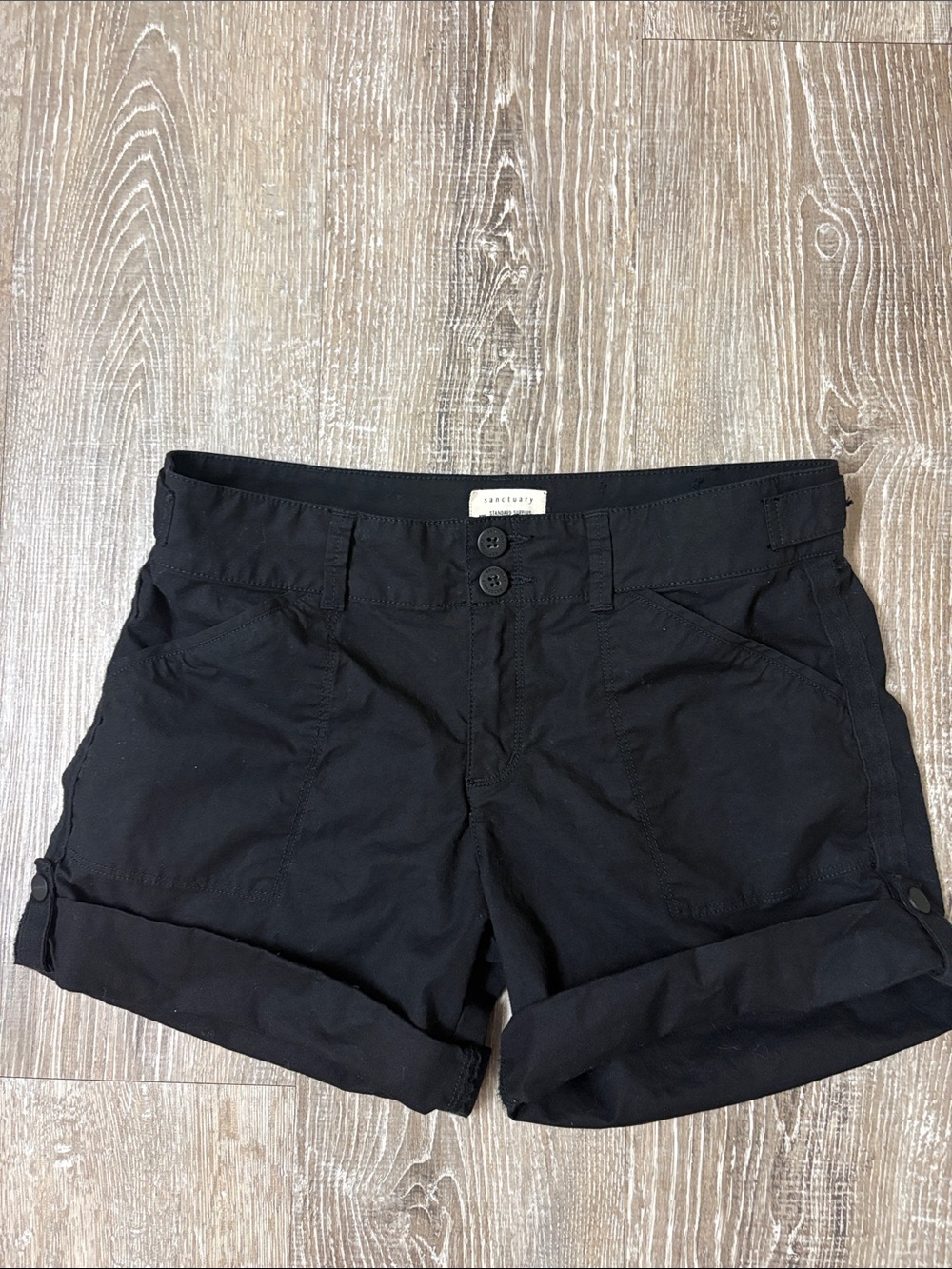 Sanctuary Black Roll-Cuff Shorts